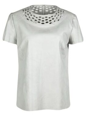 Diane Von Furstenberg Grey Leather Cutout Yvanna Top